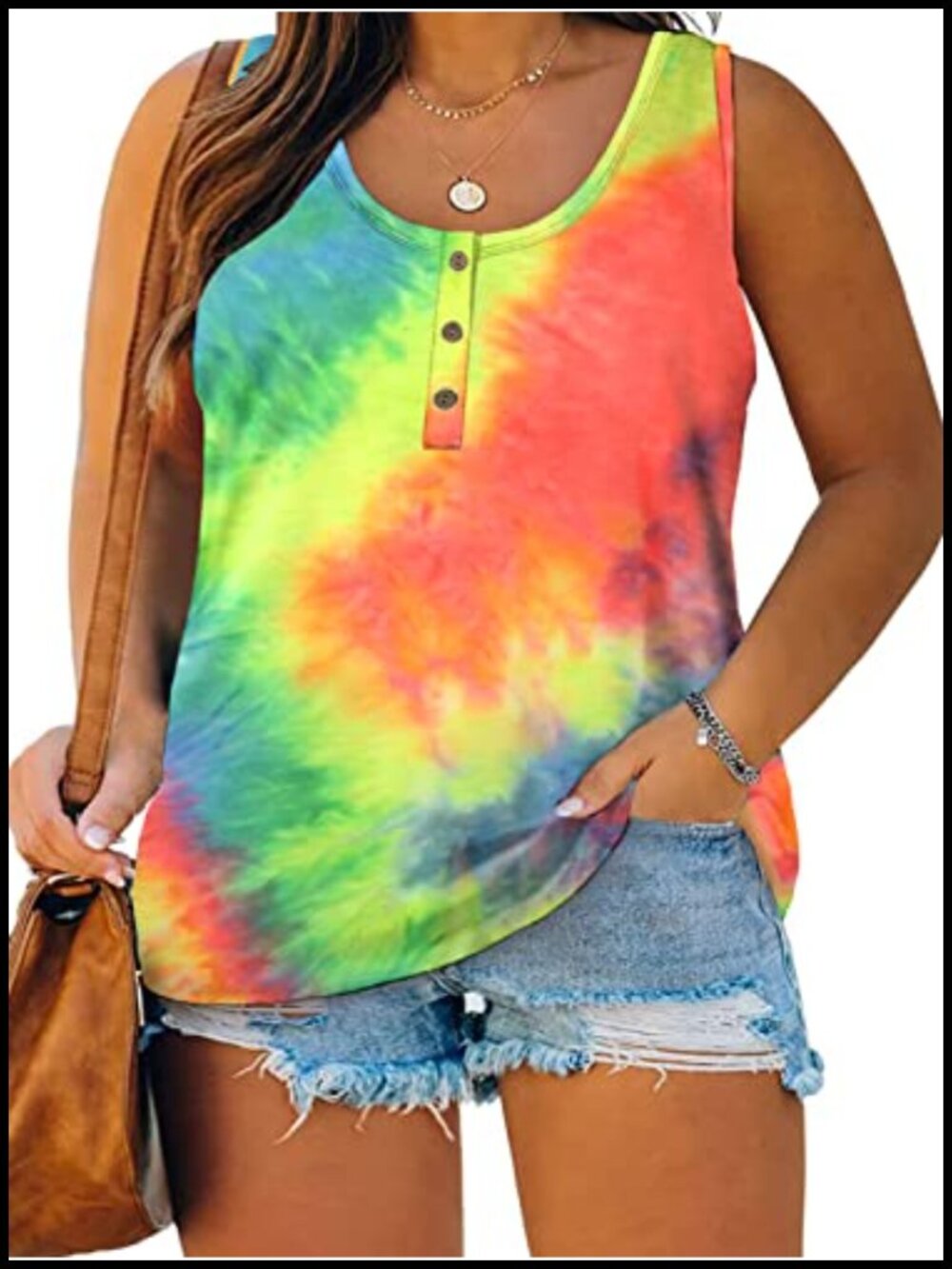Womens Plus Size Henley Tank Top Sleeveless Button Down Casual Top